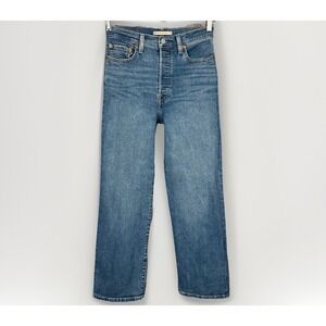 Levi's Ribcage Straight Ankle Jeans Med Wash Denim 28W 27L Button Fly Stretch